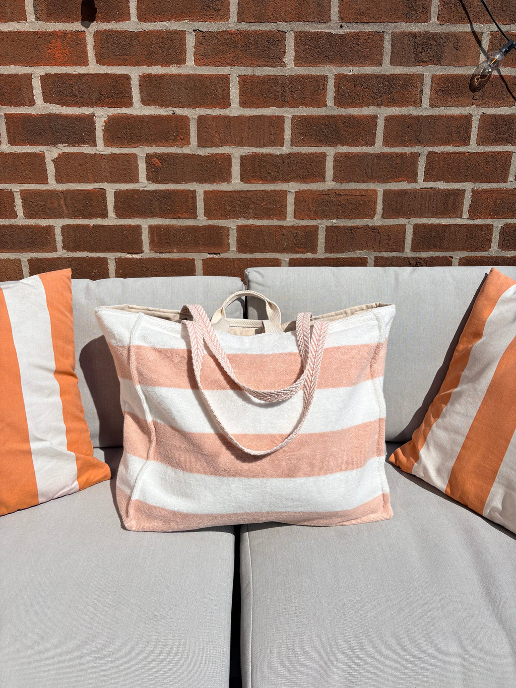 Pink & White Striped (Structured) Terry Cloth Beach Tote