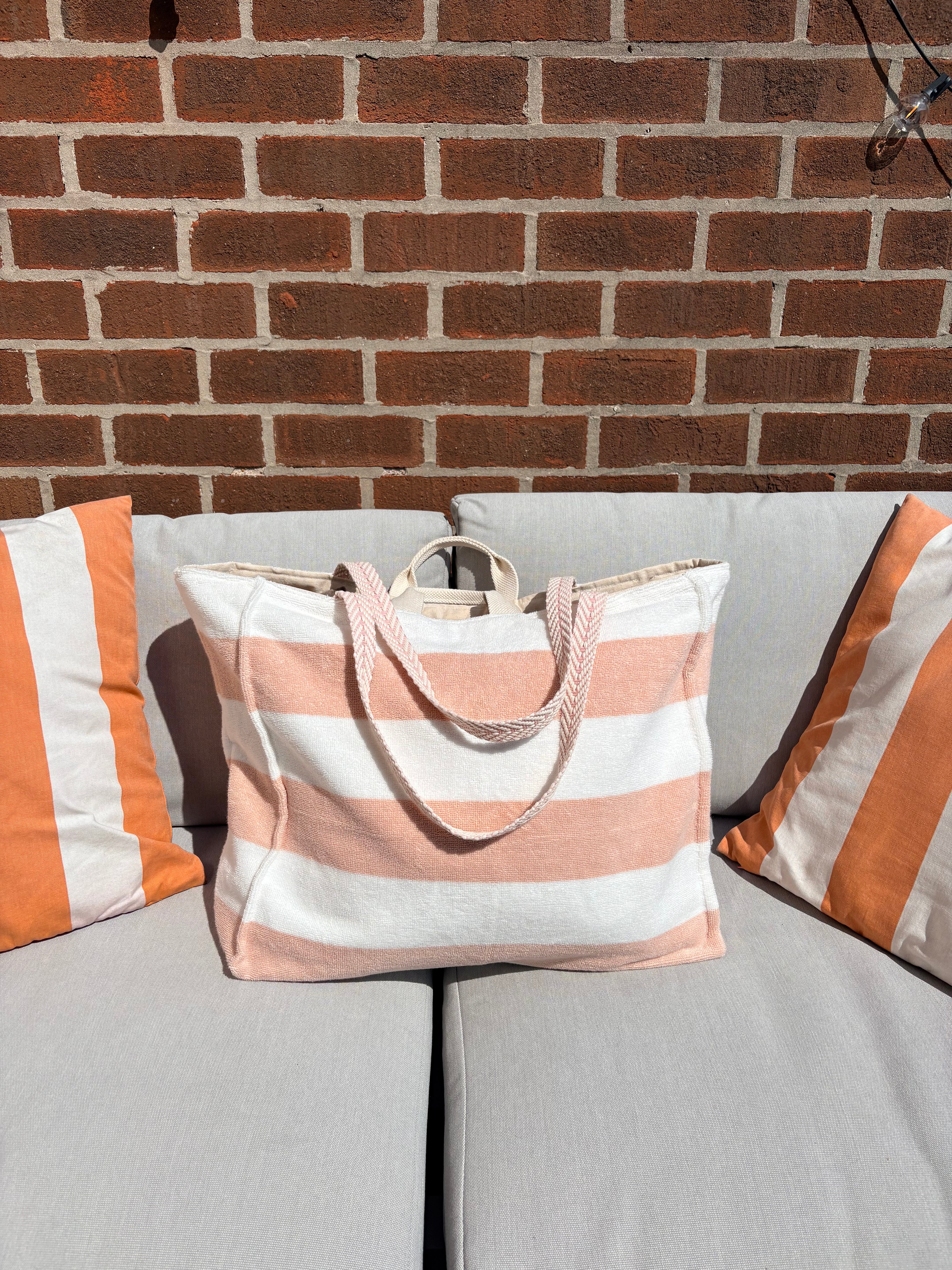 Pink & White Striped (Structured) Terry Cloth Beach Tote