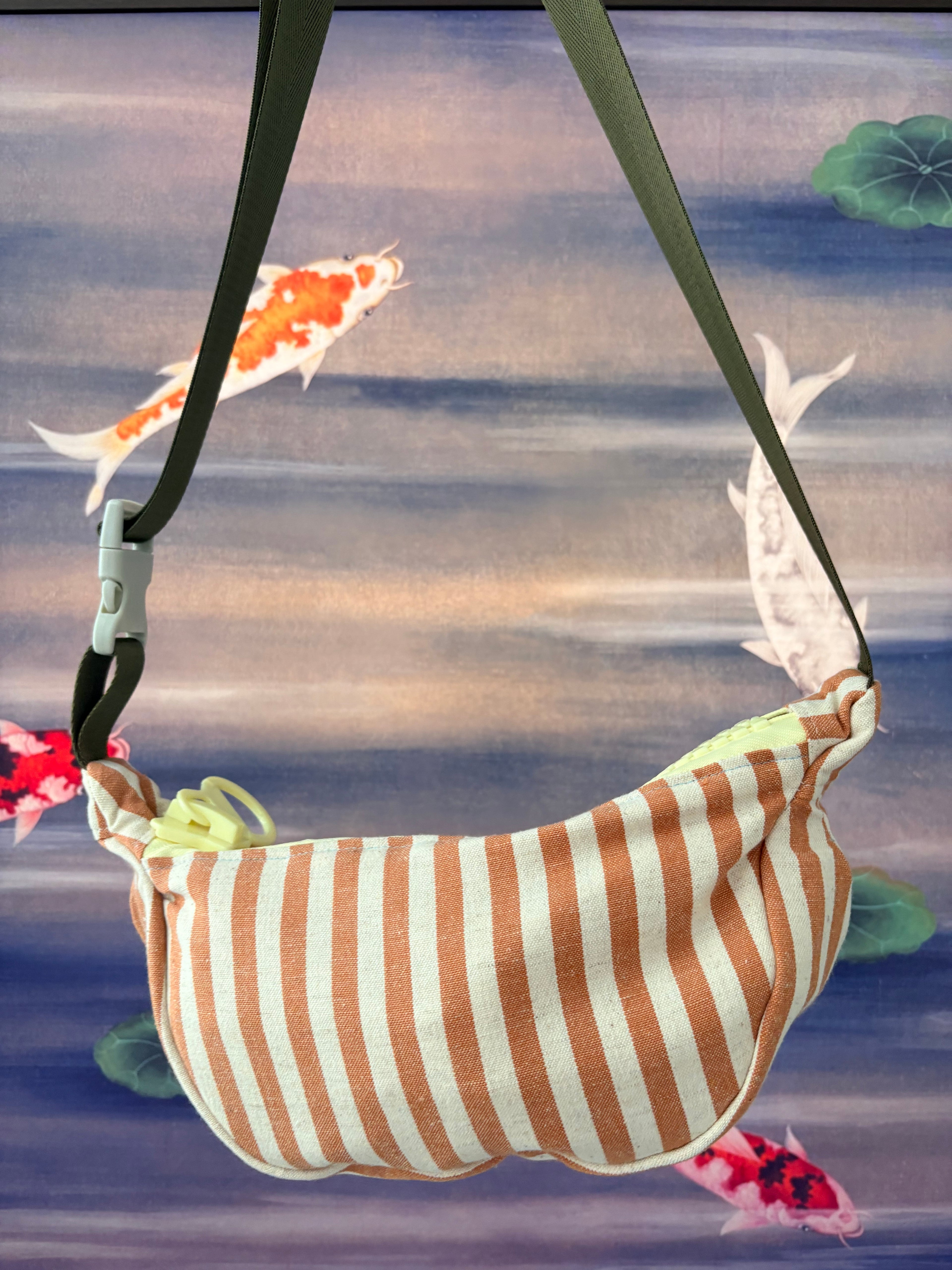 Crossbody - Orange & White Striped and Yellow Zipper