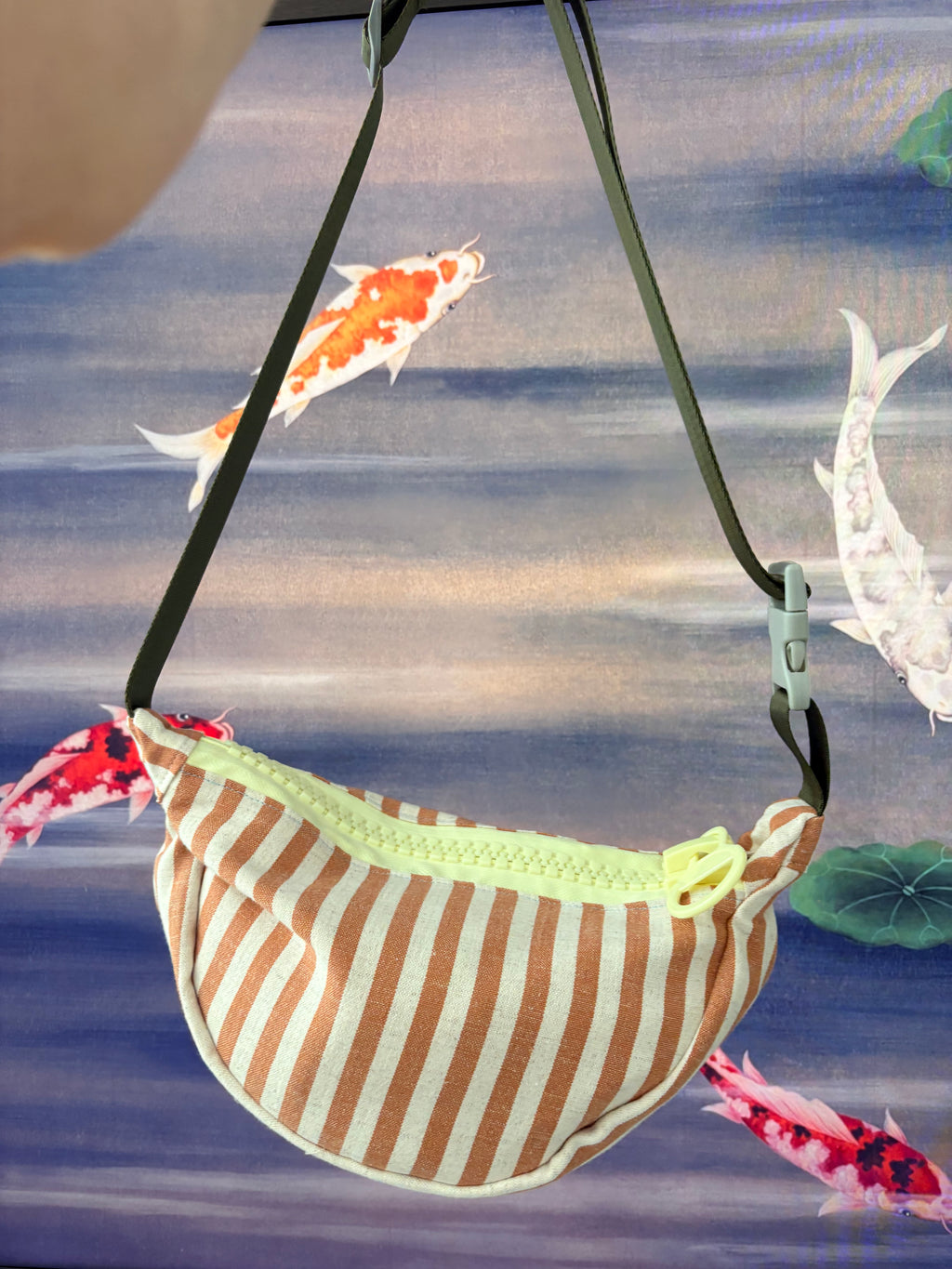Crossbody - Orange & White Striped and Yellow Zipper