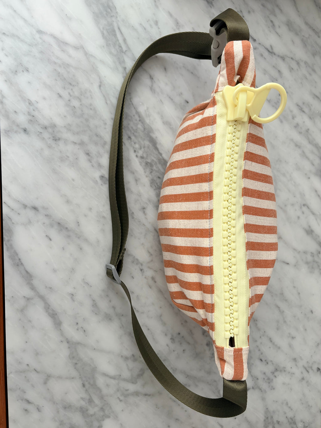 Crossbody - Orange & White Striped and Yellow Zipper