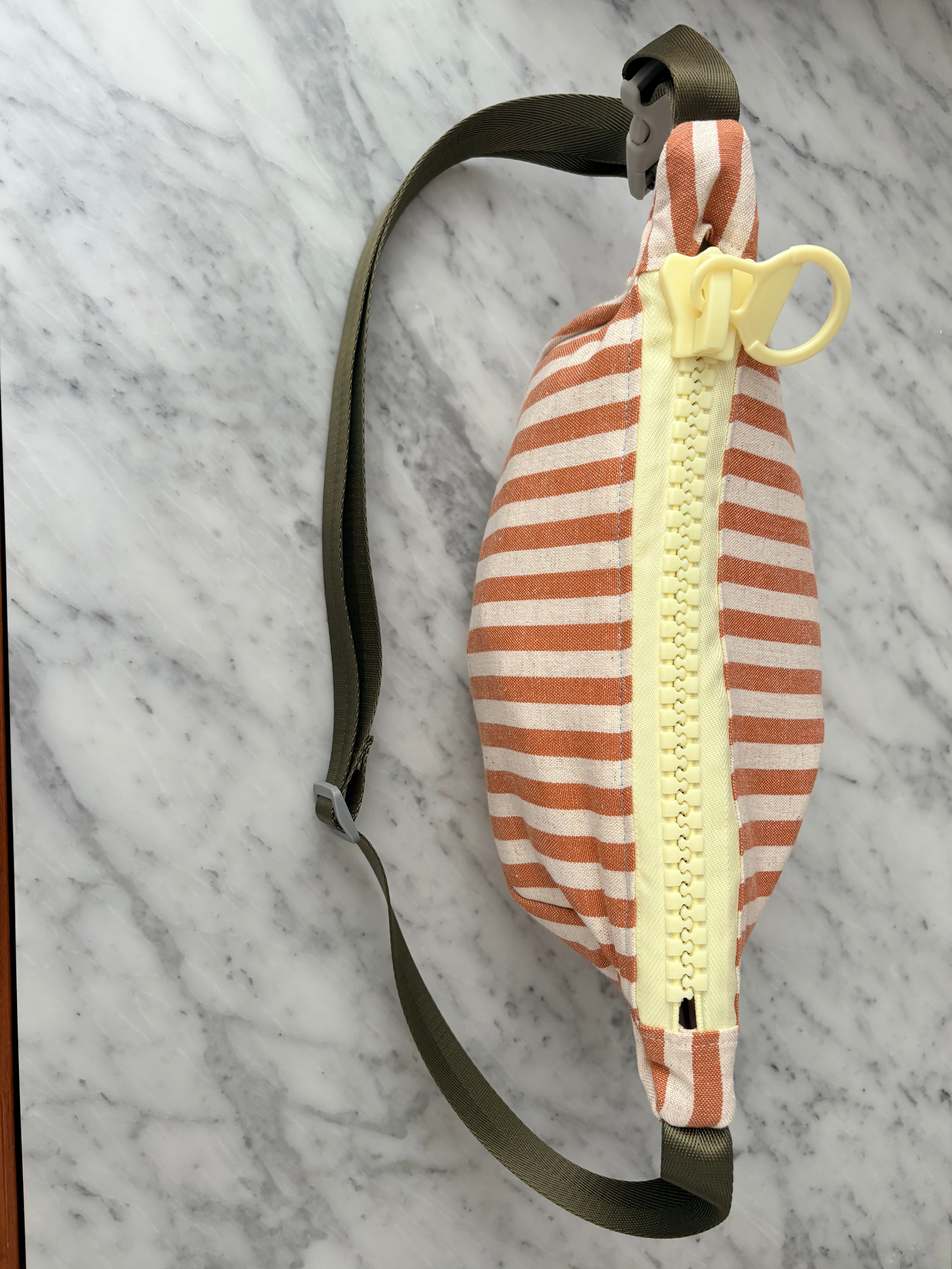 Crossbody - Orange & White Striped and Yellow Zipper