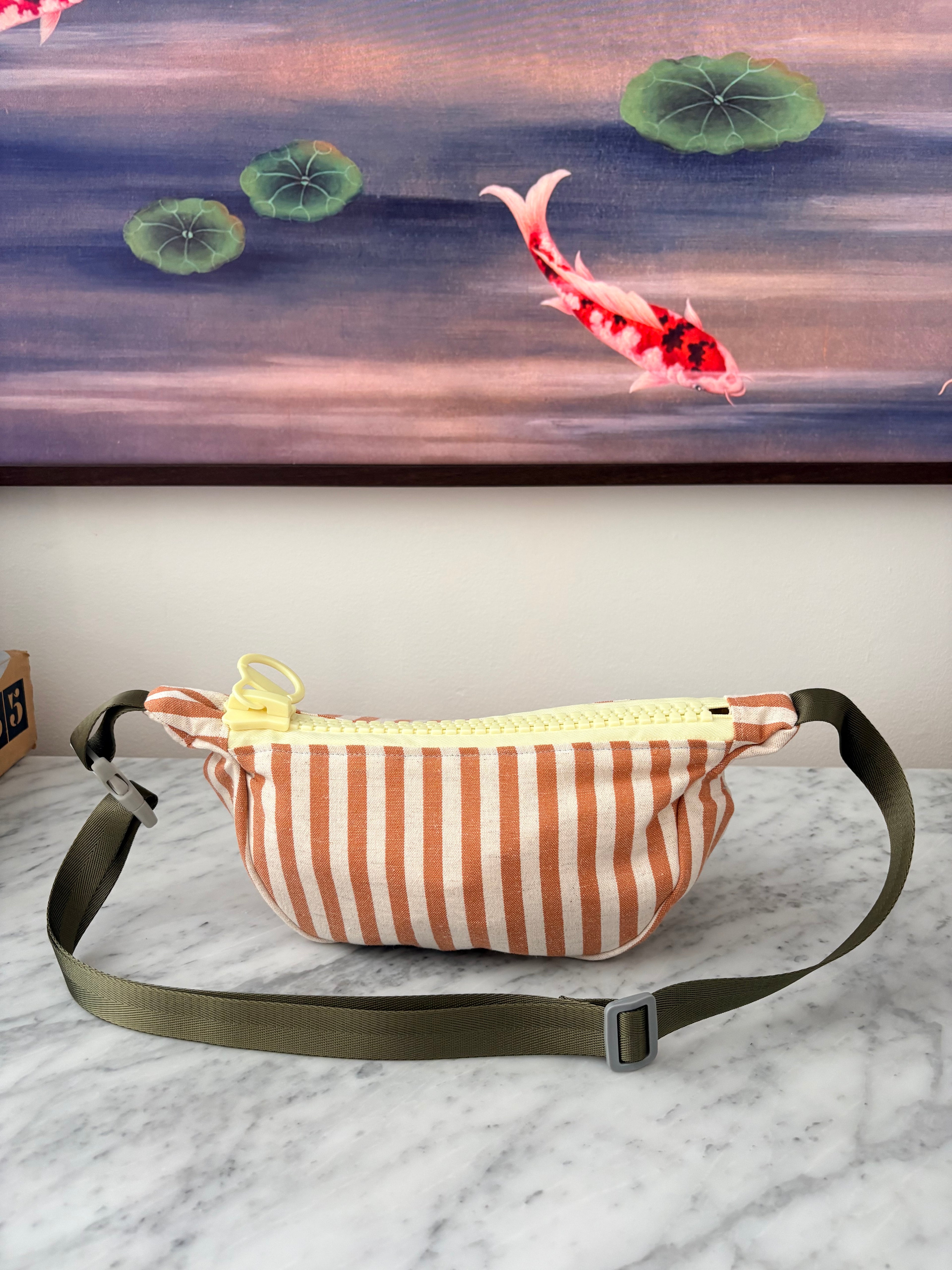 Crossbody - Orange & White Striped and Yellow Zipper