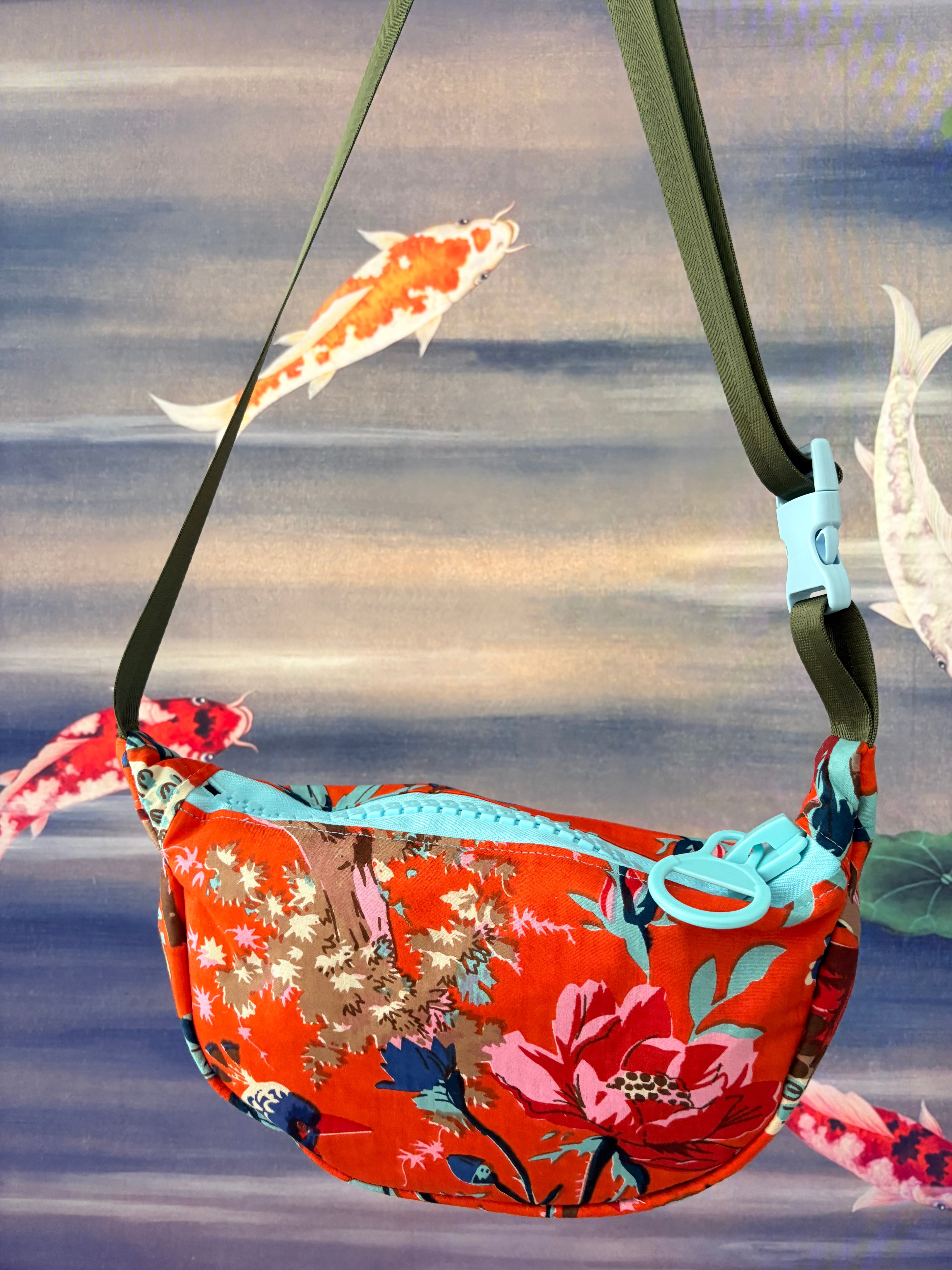 Crossbody - Orange Menagerie Print and Blue Zipper