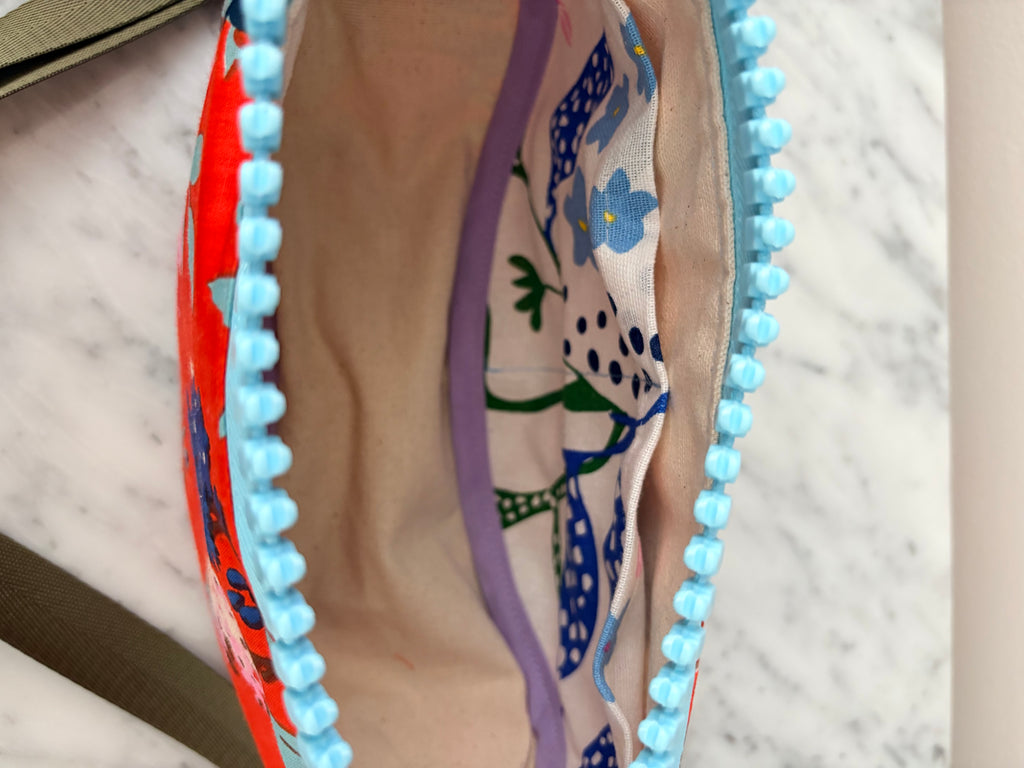 Crossbody - Orange Menagerie Print and Blue Zipper