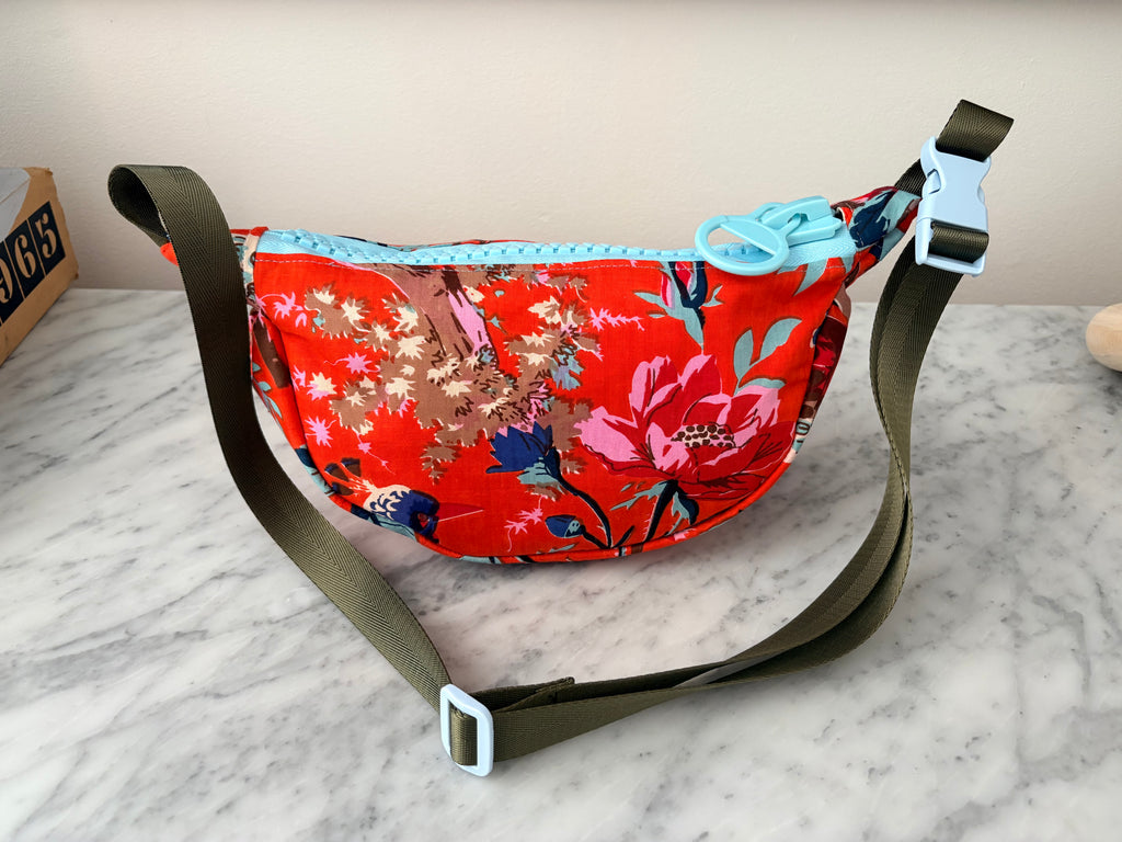 Crossbody - Orange Menagerie Print and Blue Zipper