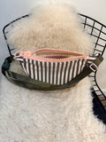 Crossbody - black white striped pink zip