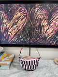 Crossbody - Purple and Baby Blue Offset Stripe Print and Pink Zipper