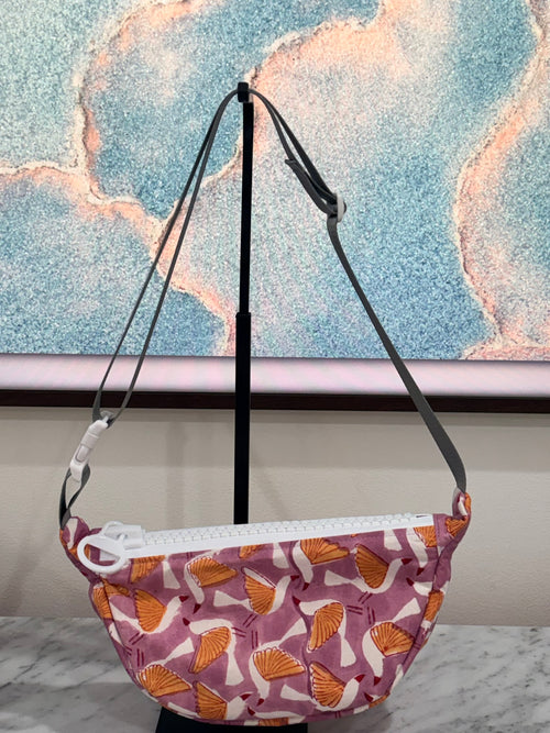 Crossbody - Bird Purple Orange Pattern and White Zipper