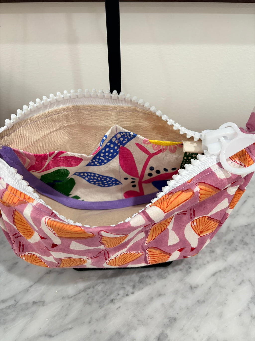 Crossbody - Bird Purple Orange Pattern and White Zipper
