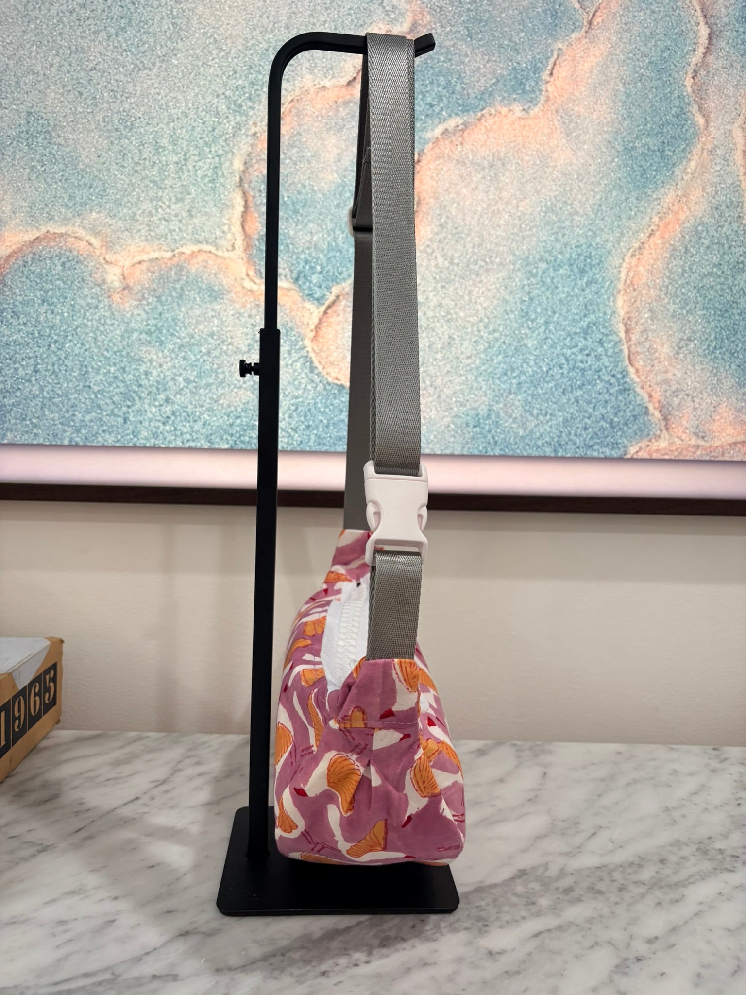 Crossbody - Bird Purple Orange Pattern and White Zipper