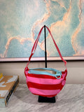 Crossbody - Pink Red Stripes and Baby Blue Zipper