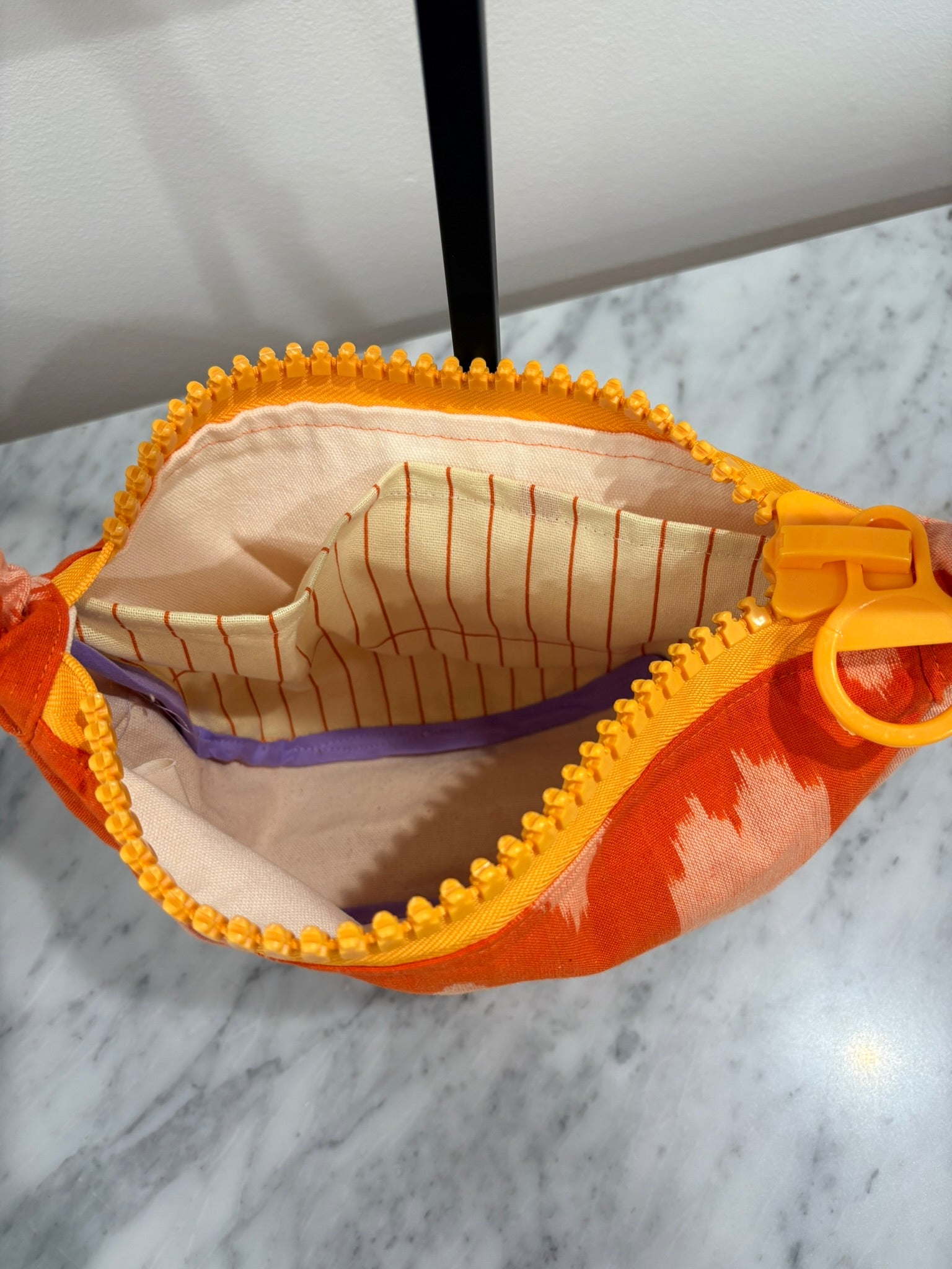 Crossbody - Orange Ikat Print and Orange Zipper