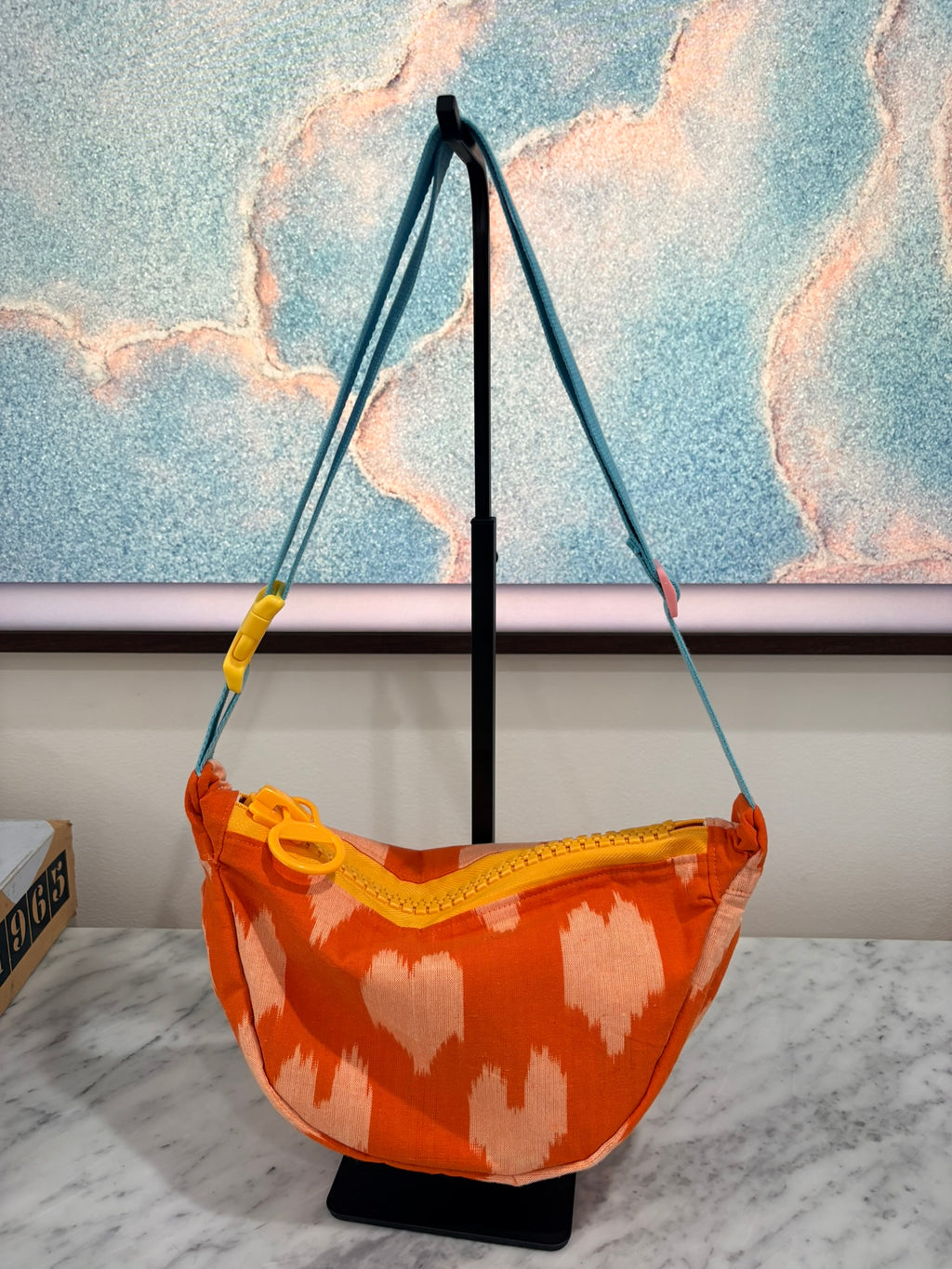 Crossbody - Orange Ikat Print and Orange Zipper