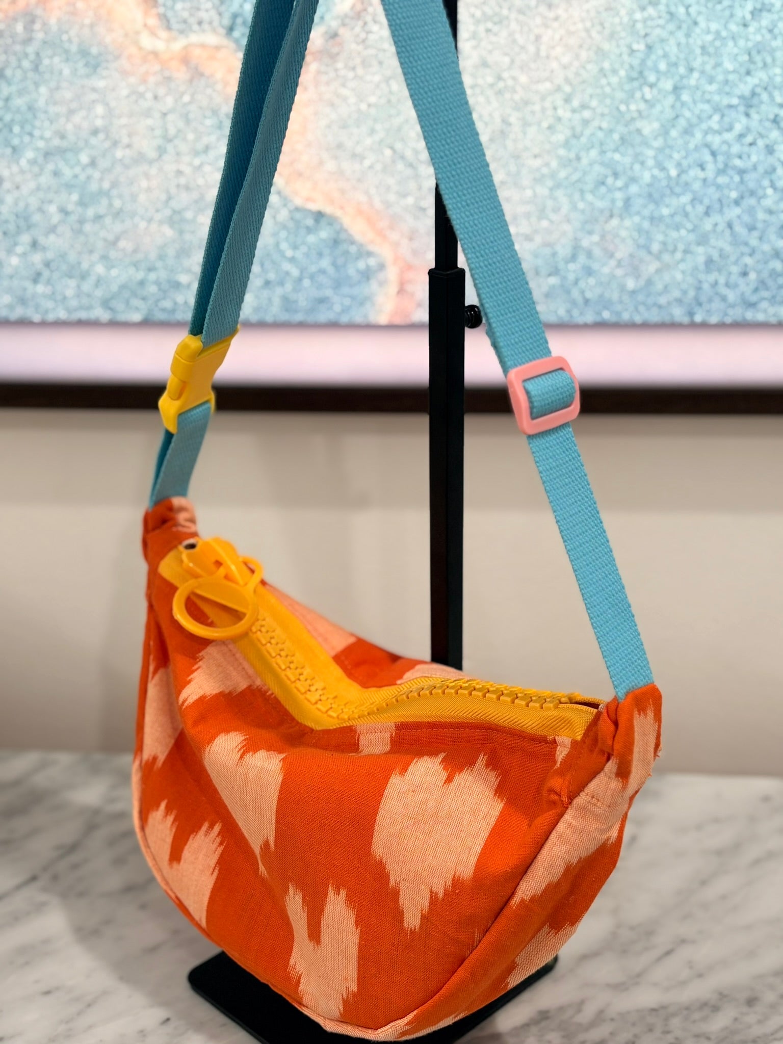 Crossbody - Orange Ikat Print and Orange Zipper