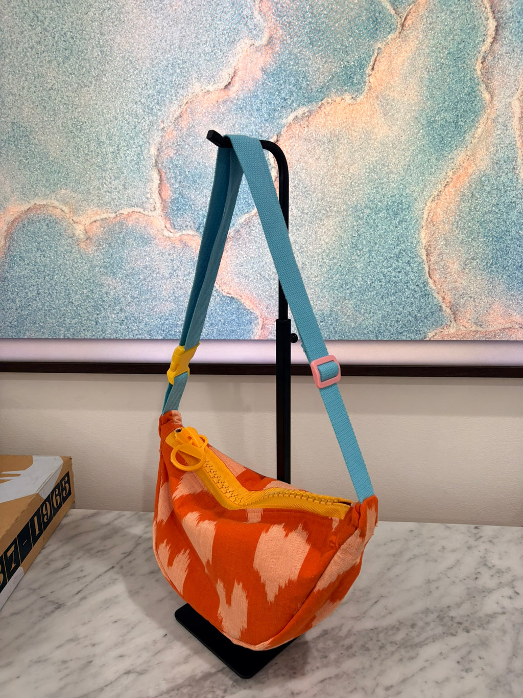 Crossbody - Orange Ikat Print and Orange Zipper