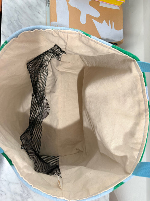 Green Blue Terry Cloth Beach Tote