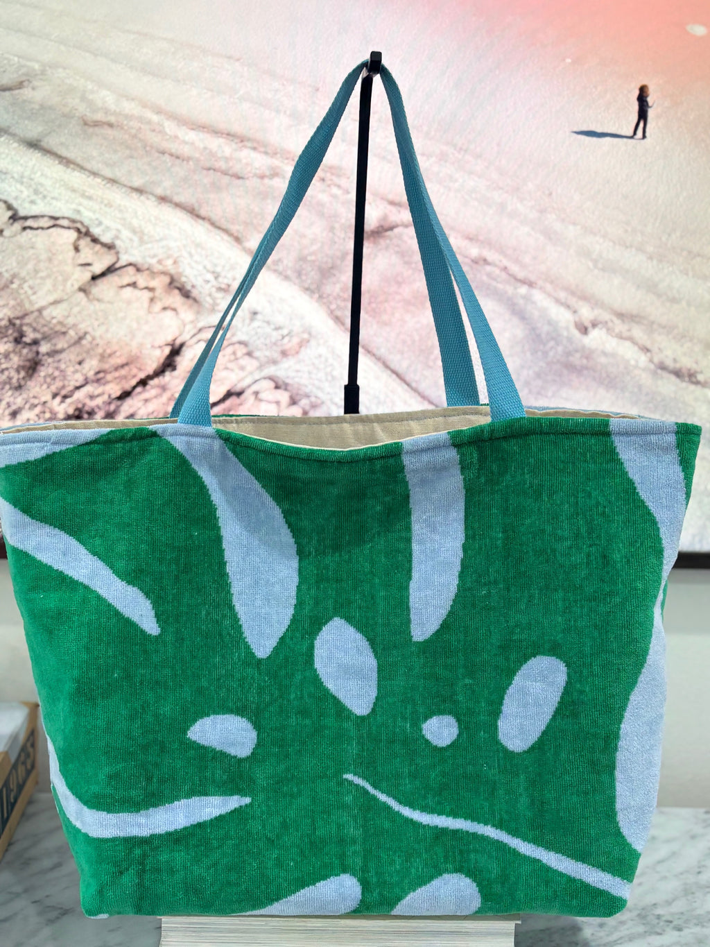 Green Blue Terry Cloth Beach Tote