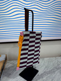 Purple Blue Patterned Clutch with Large Orange Zipper and Leather Strap