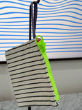 Black & White Striped Terry Cloth Clutch Large Neon Yellow Zipper