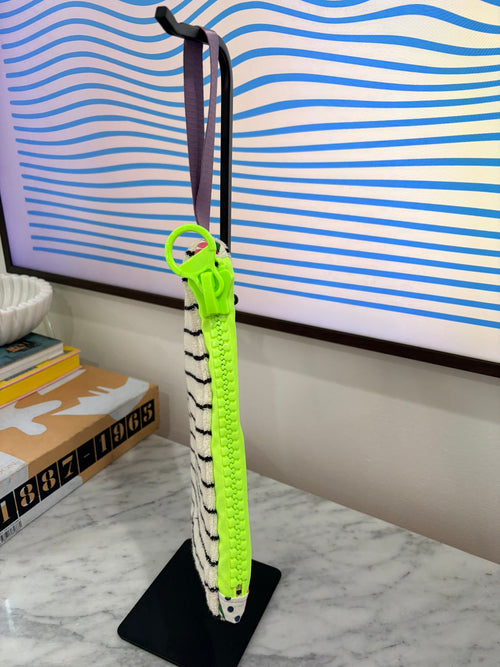 Black & White Striped Terry Cloth Clutch Large Neon Yellow Zipper