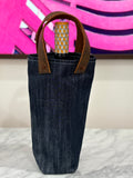 Denim and Leather Wine Bag brown stitching