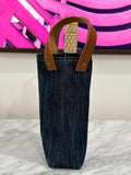 Denim and Leather Wine Bag green stitching