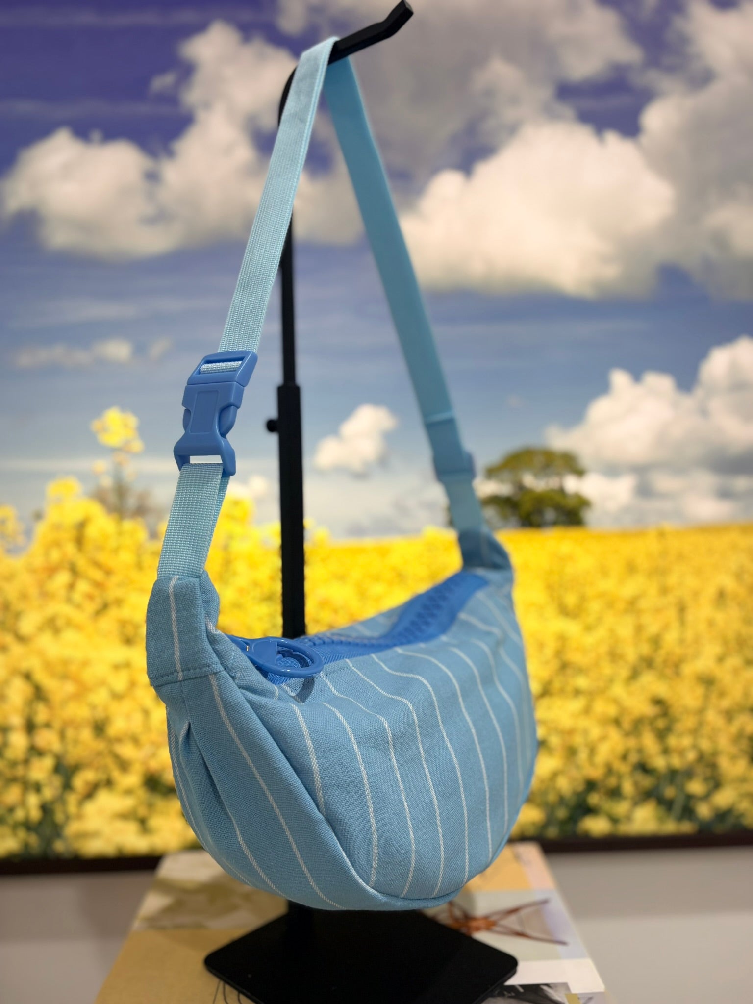 Crossbody - Blue & White Stripe and Blue Zipper