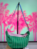 Crossbody - Green & White Stripe and Pink Zipper