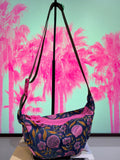 Crossbody - Navy Pomegranate Print and Pink Zipper