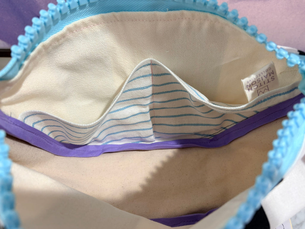 Crossbody - Black & White Stripe and Blue Zipper