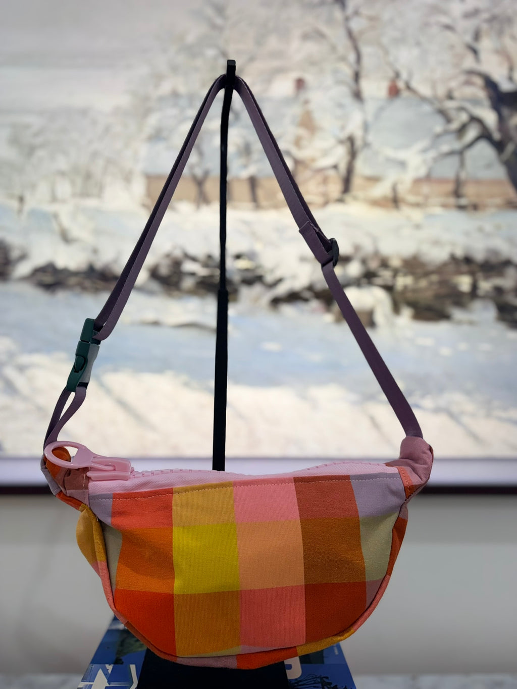 Crossbody - Orange & Pink Plaid and Pink Zipper
