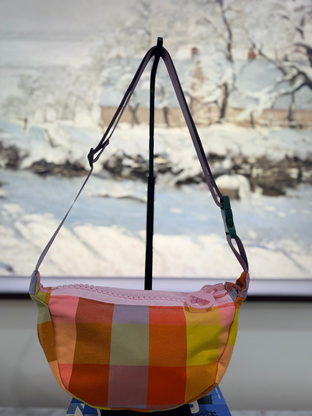 Crossbody - Orange & Pink Plaid and Pink Zipper