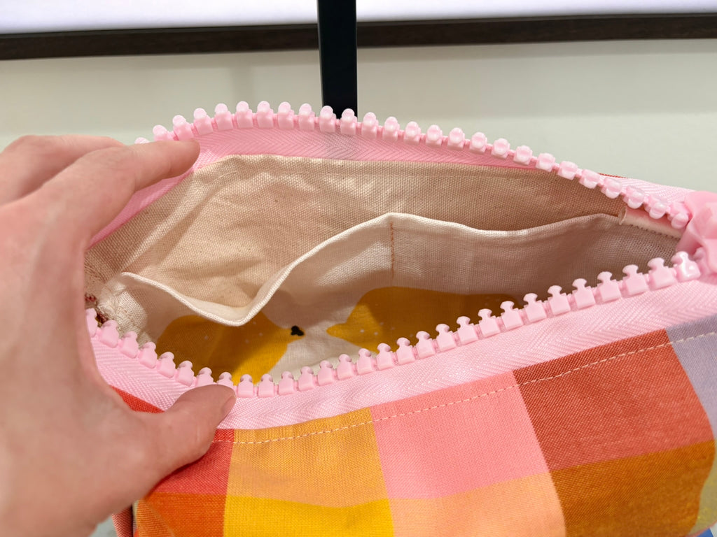 Crossbody - Orange & Pink Plaid and Pink Zipper
