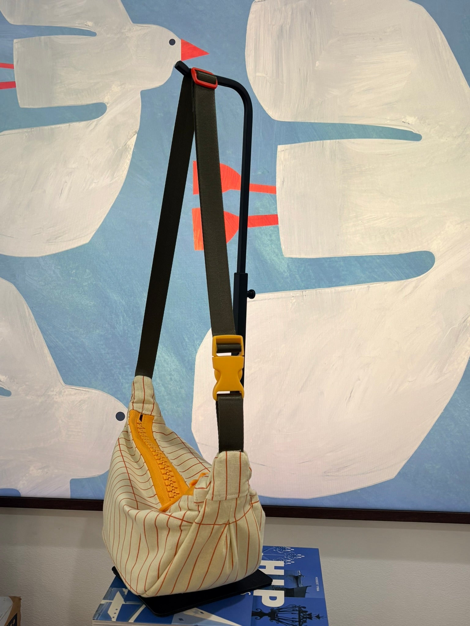 Crossbody - Yellow & Orange Stripe and Orange Zipper