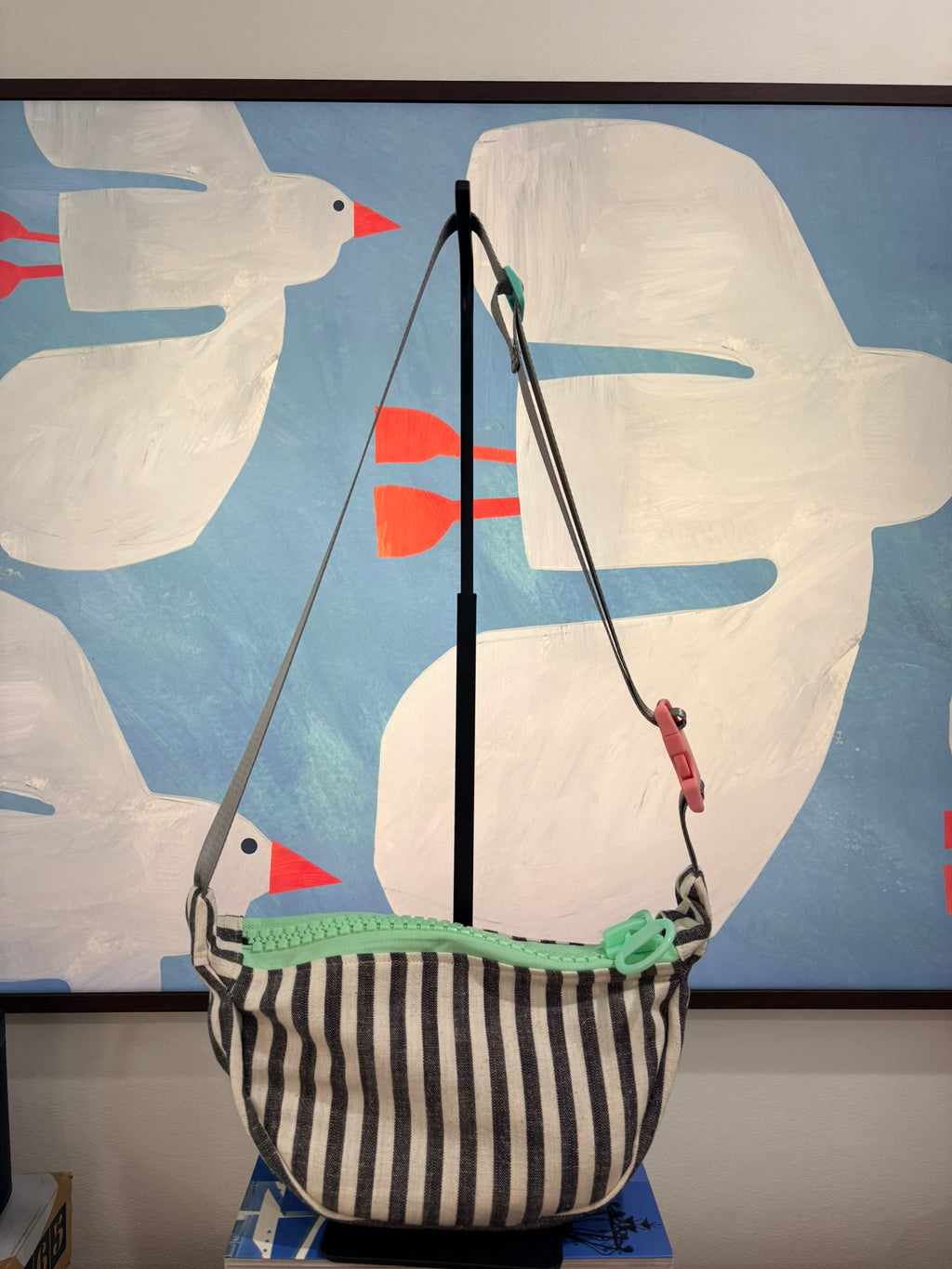 Crossbody - Black & White Striped and Mint Green Zipper