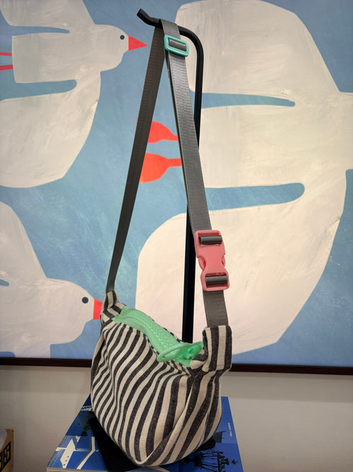 Crossbody - Black & White Striped and Mint Green Zipper