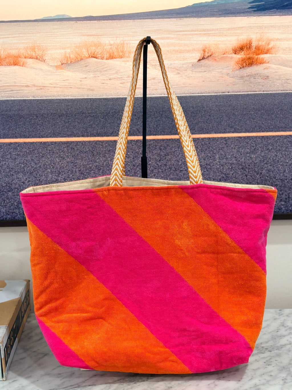 Orange & Hot Pink Striped Terry Cloth Beach Tote