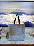 Light Blue & Brown Striped (Structured) Terry Cloth Beach Tote