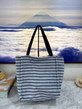 Light Blue & Navy Blue Striped (Structured) Terry Cloth Beach Tote