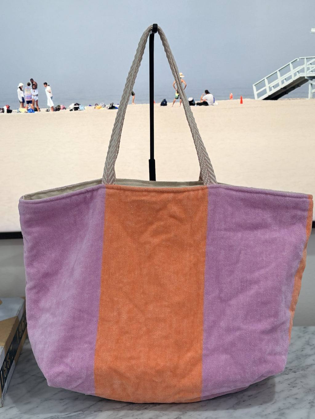 Pink Purple Terry Cloth Beach Tote