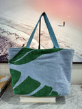 Green Blue Terry Cloth Beach Tote