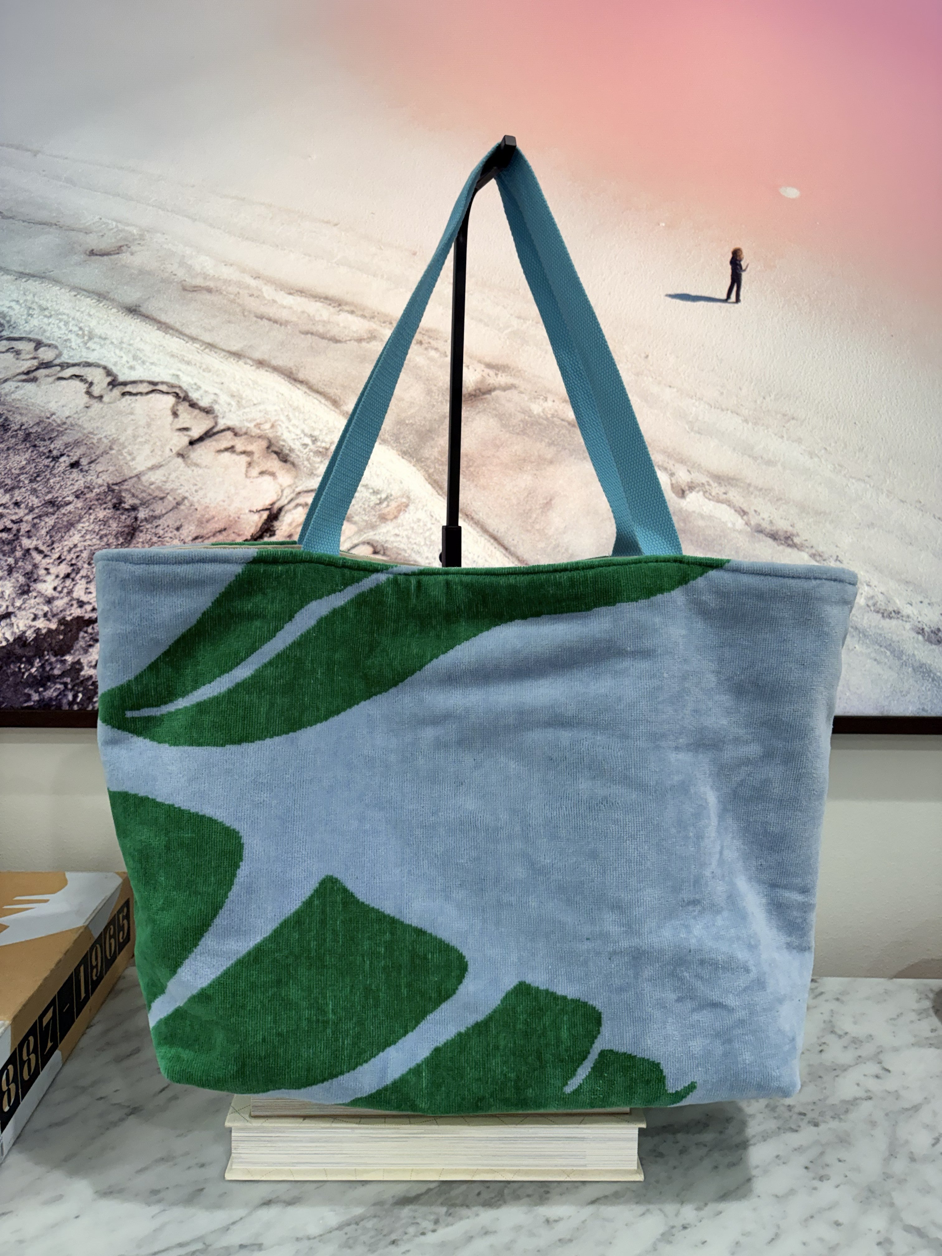 Green Blue Terry Cloth Beach Tote
